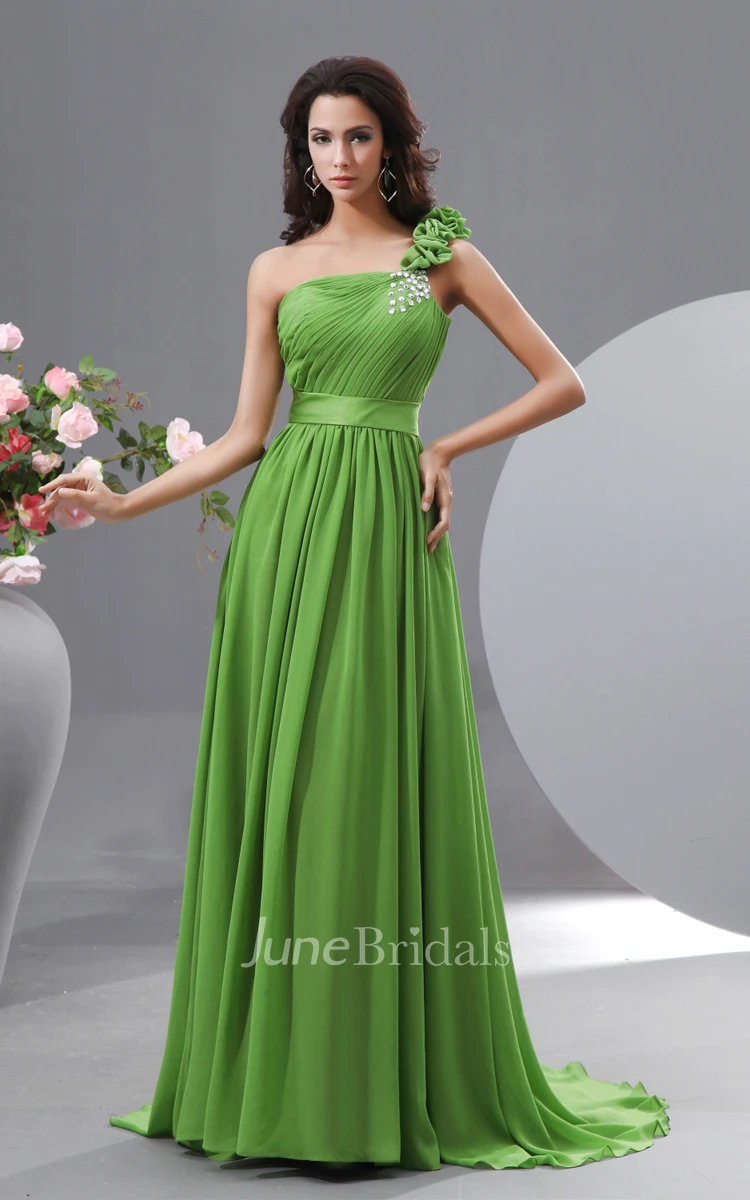 Chiffon Floral A-Line Graceful Gown With Crystal Details