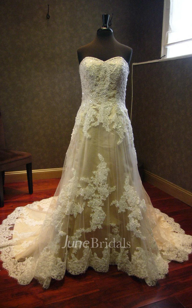Sweetheart Lace-Up Back Long Taffeta Wedding Dress With Appliques And Beading