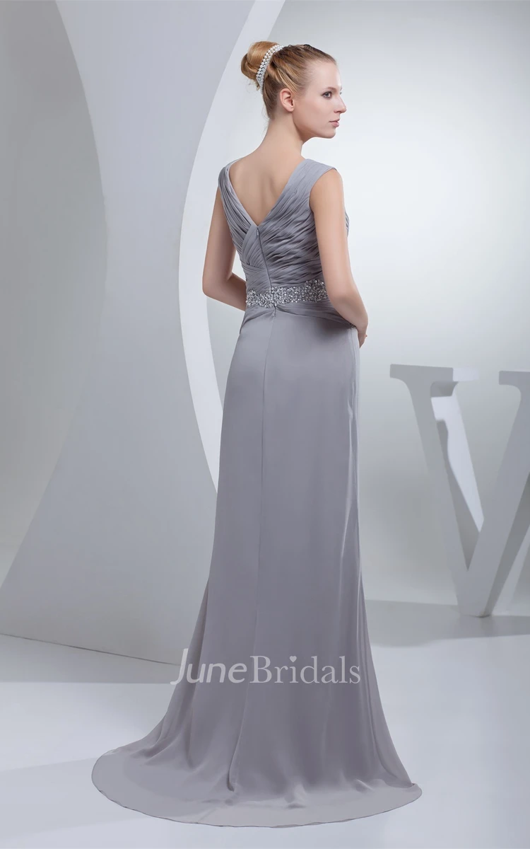 Sleeveless Criss-Cross Chiffon Floor-Length Dress with Jeweled Waist