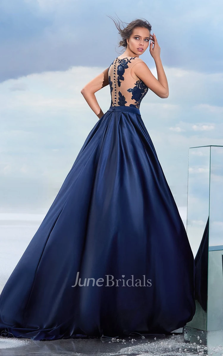 A-line Floor-length Jewel Short Sleeve Chiffon Button Dress