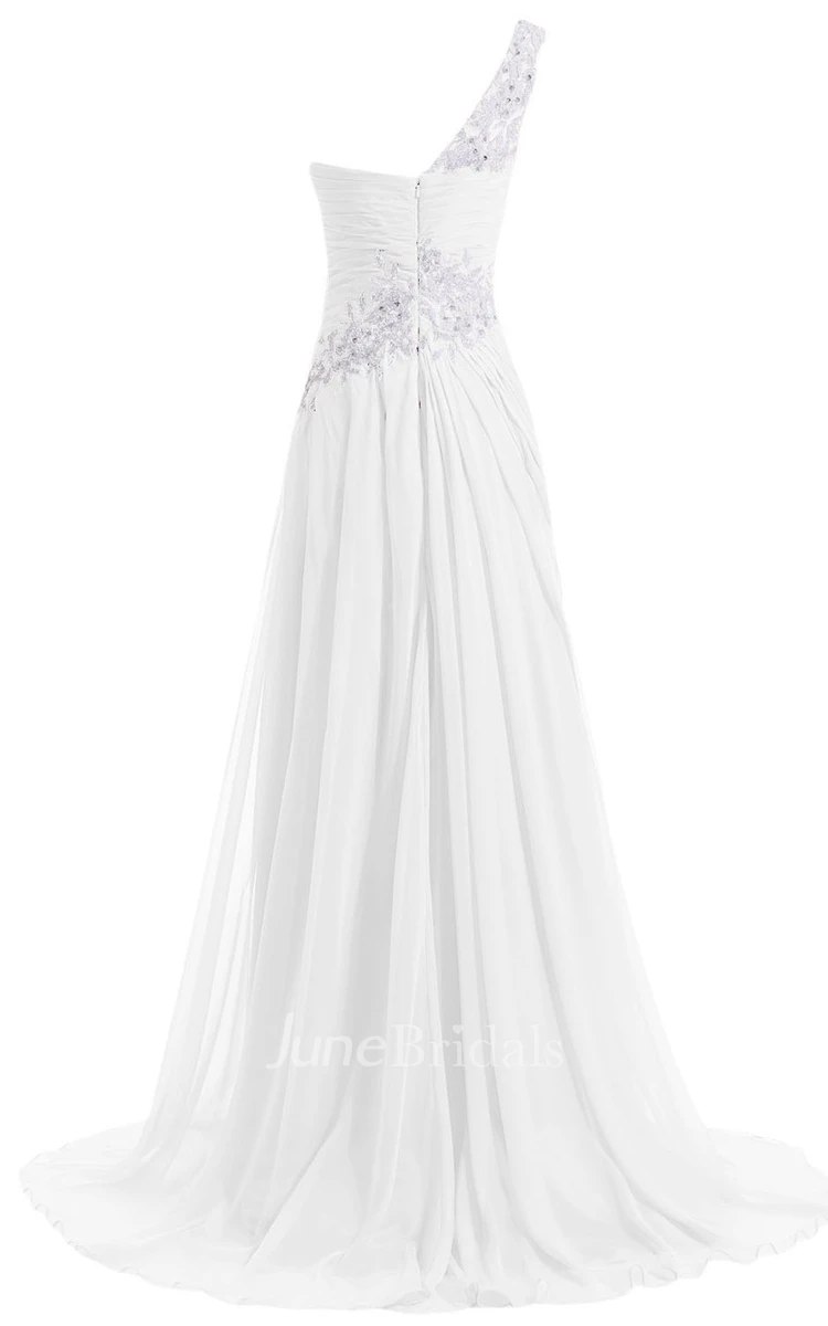 One-shoulder Sequined Long Pleated Chiffon Dress