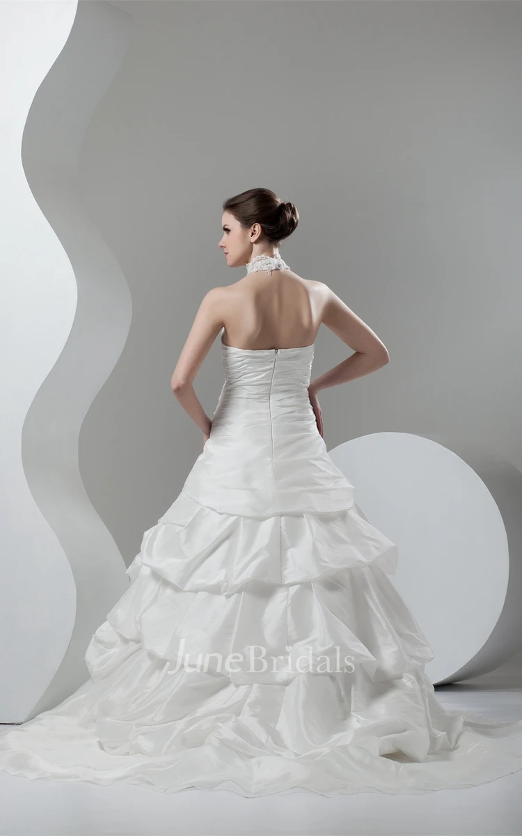 High-Neck Sleeveless Pick-Up Gown with Beading and Appliques