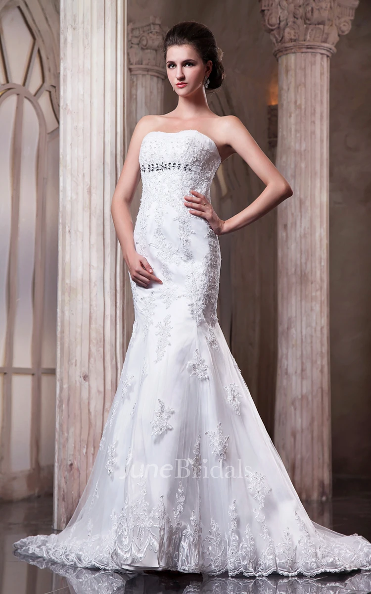 Dramatic Siren Strapless Dress With Lace Embellishment
