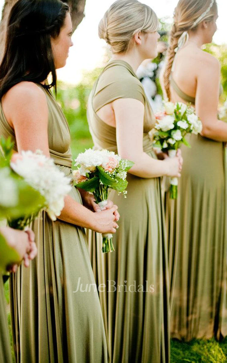 Convertible Jersey Simple Garden Bridesmaid Dress with Open Back and Sash