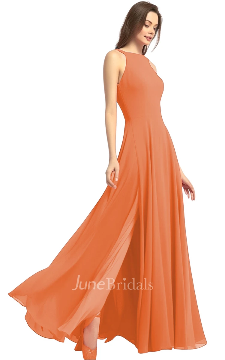 Casual A-Line Halter Neck Chiffon Bridesmaid Dress with Split Front