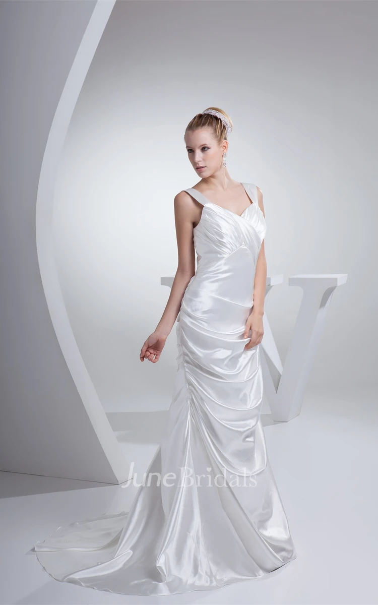 Strapped Criss-Cross Pick-Up Sheath Gown with Brush Train