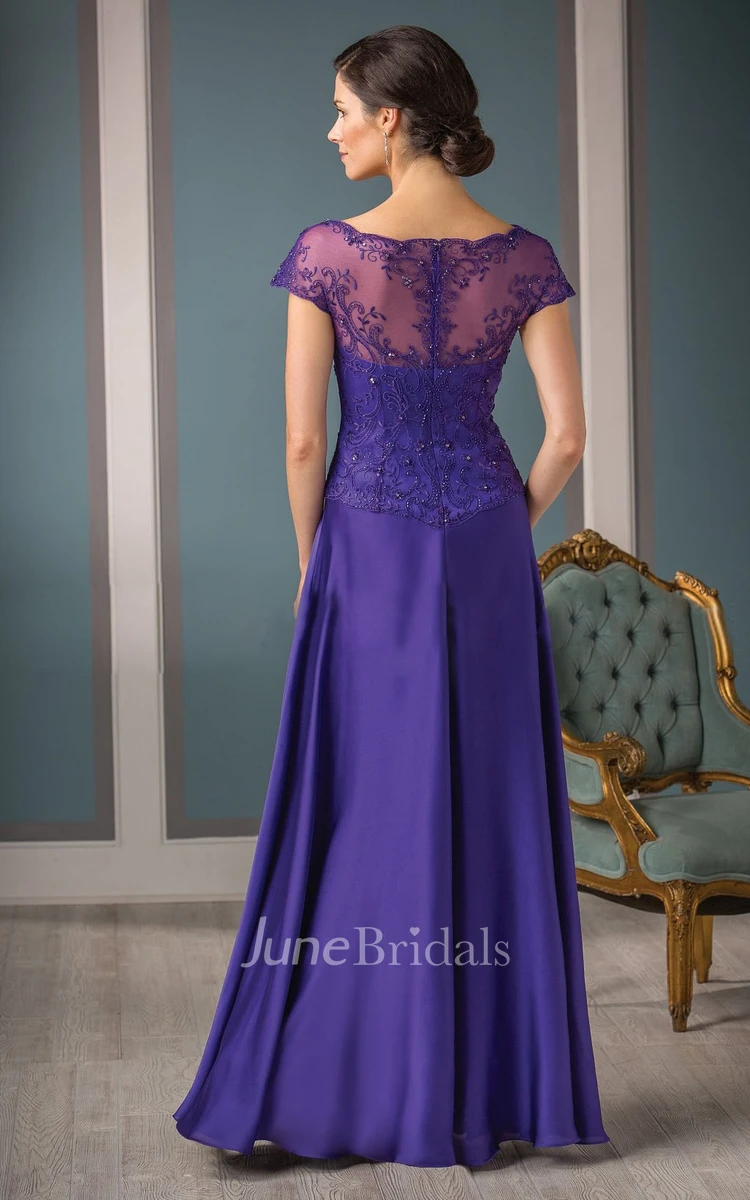 Illusion Neckline Beadings A-Line Cap-Sleeved Mother Of The Bride