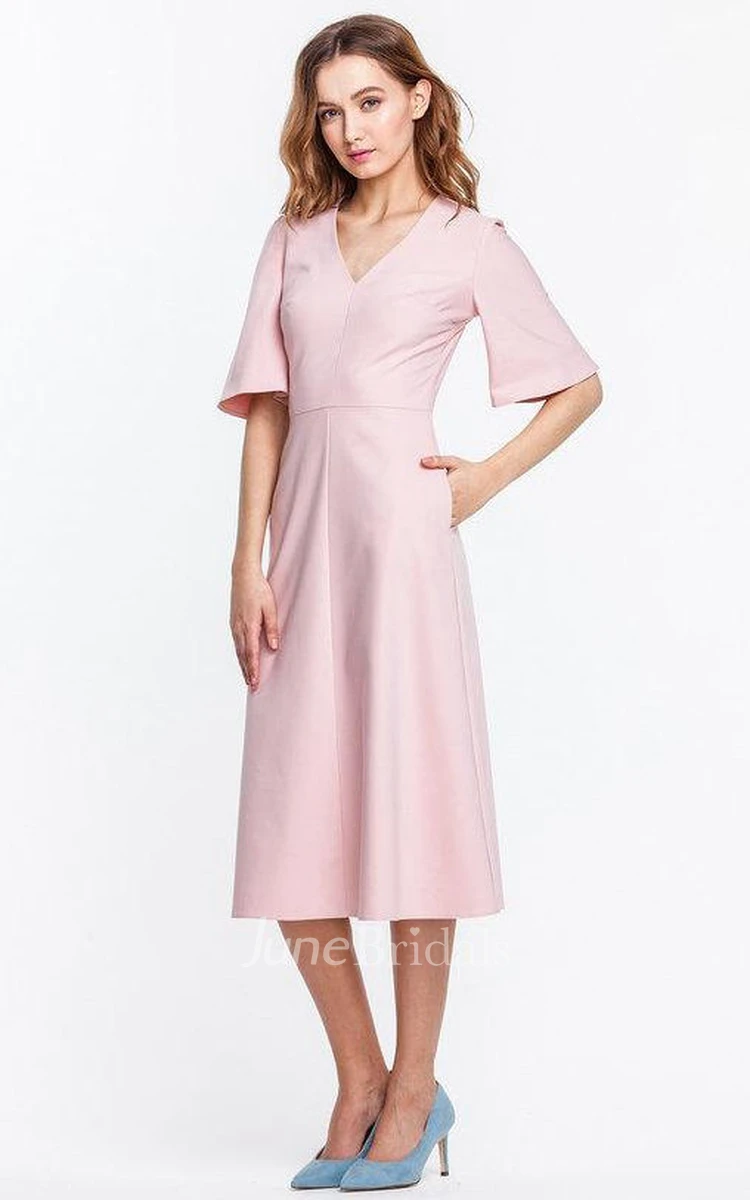 Trendy Bell Sleeve Tea-length Dress