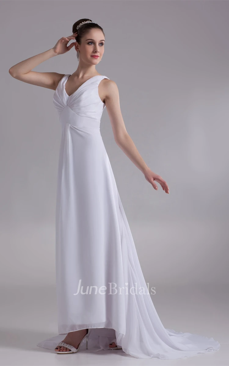 V-Neck Sleeveless Chiffon Long Dress with Pleats