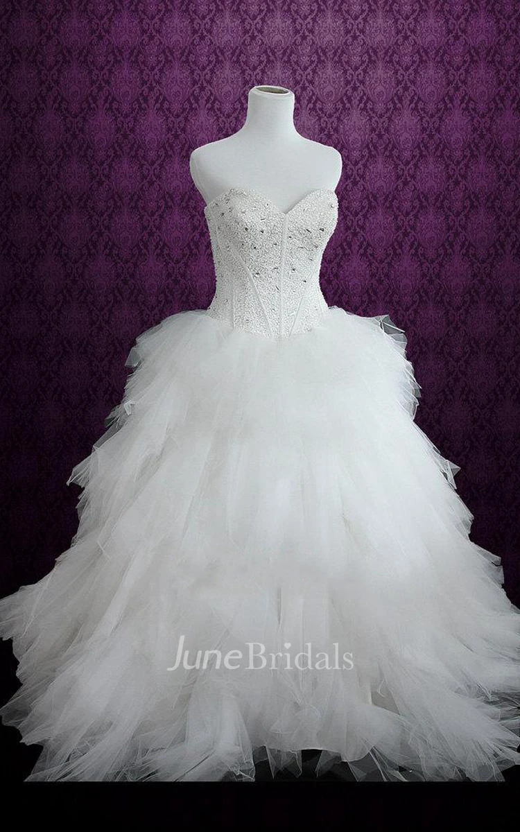 Ball Gown Strapped Tulle Dress With Embroideries Ruffles