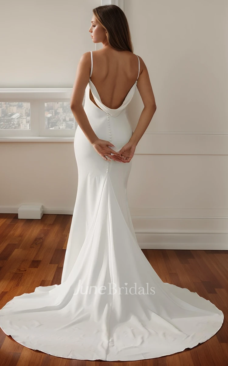 Elegant Sexy Beach Mermaid Spaghetti Straps V-Neck Wedding Dress Romantic Charming Floor Length Satin Bridal Gown with Low Back