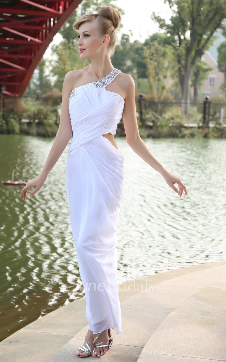 Womens Draped Chiffon Grecian Column Gown With Convertible Straps