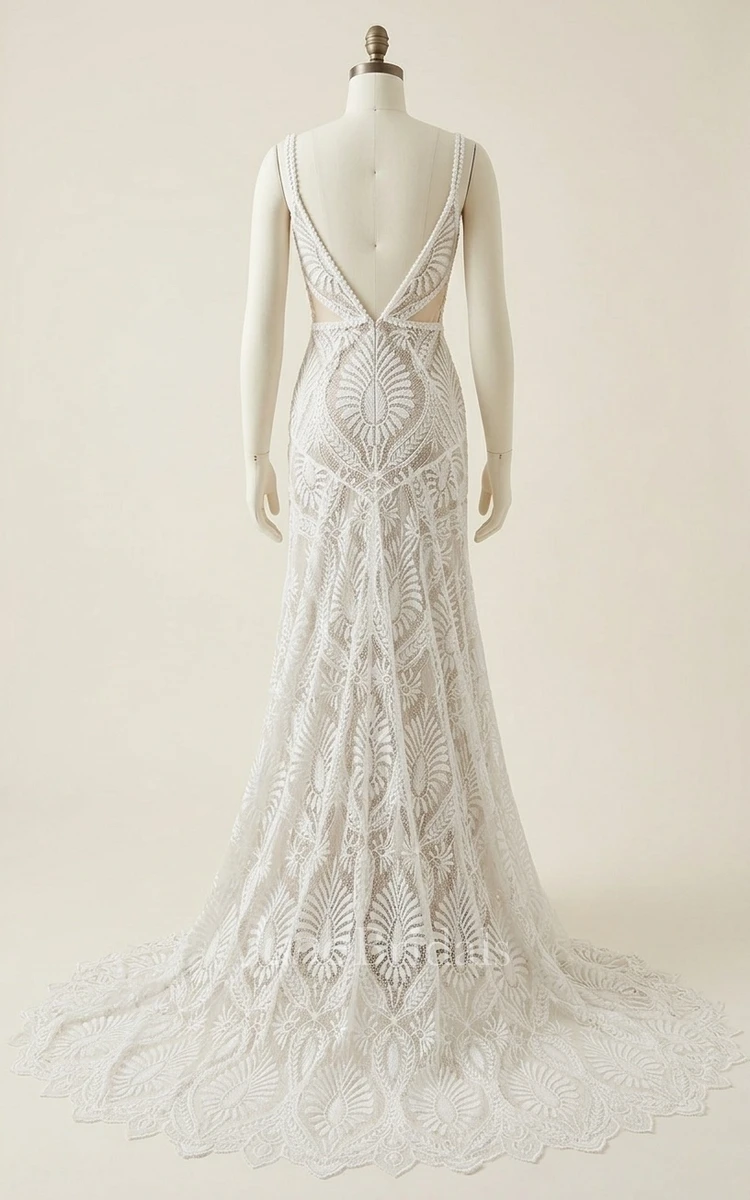 Country Sleeveless Lace Wedding Dress Bohemian Backless Sheath Gown for Destination Weddings
