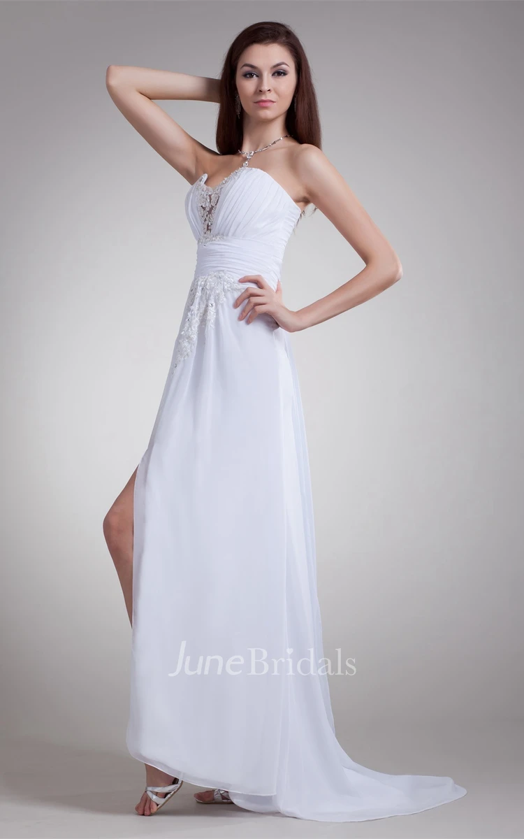 Chiffon Sweetheart Front-Split Dress with Lace and Beading
