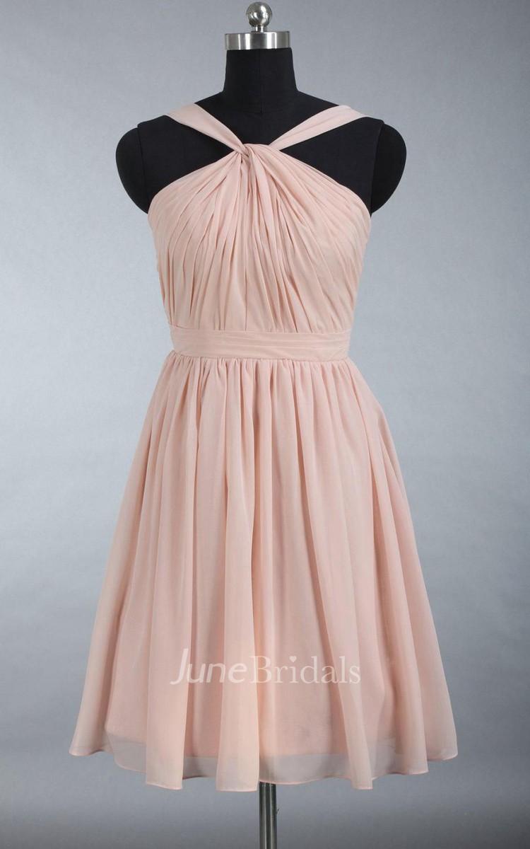 Junior Knee Length Pearl Pink Chiffon Bridesmaid Dress June Bridals