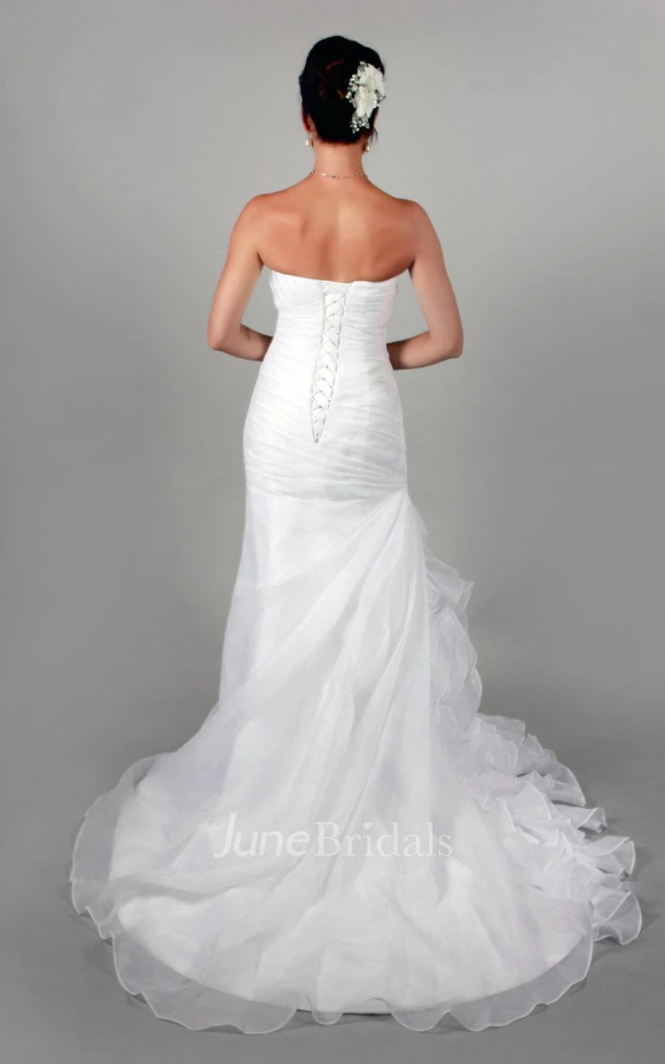 Simple Organza Ruffled Wedding Dress With Ruching