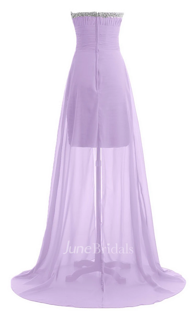 Sweetheart Long Chiffon Dress With Ruching and Sequins