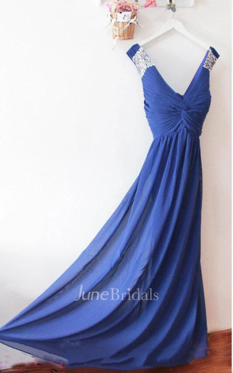 Long Chiffon Royal Blue Sexy Prom Dresses With Low Back And Sequin