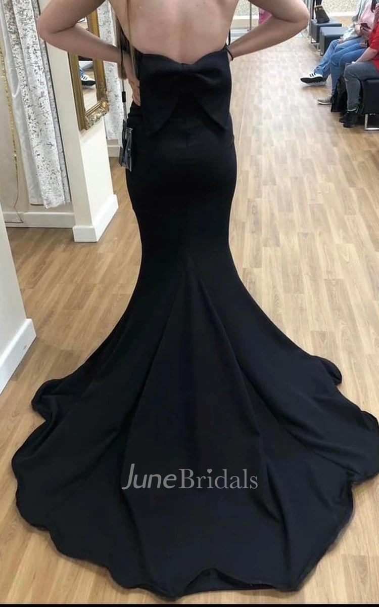 Satin Mermaid Spaghetti Sexy Prom Dress With Open Back And Court Train