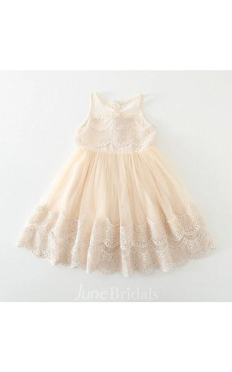 Arabella Sleeveless Jewel Neck A-line Flower Girl Lace and Tulle Dress
