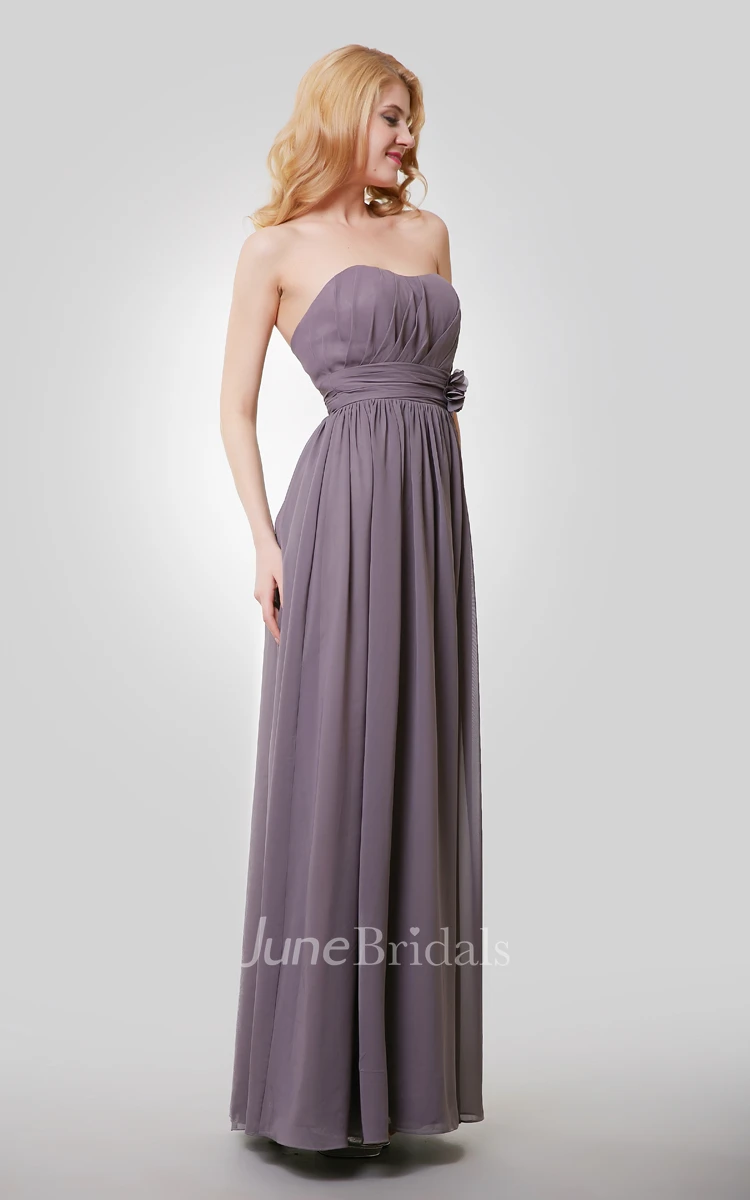 Chiffon A-Line Floor Length Dress With Flower and Pleat