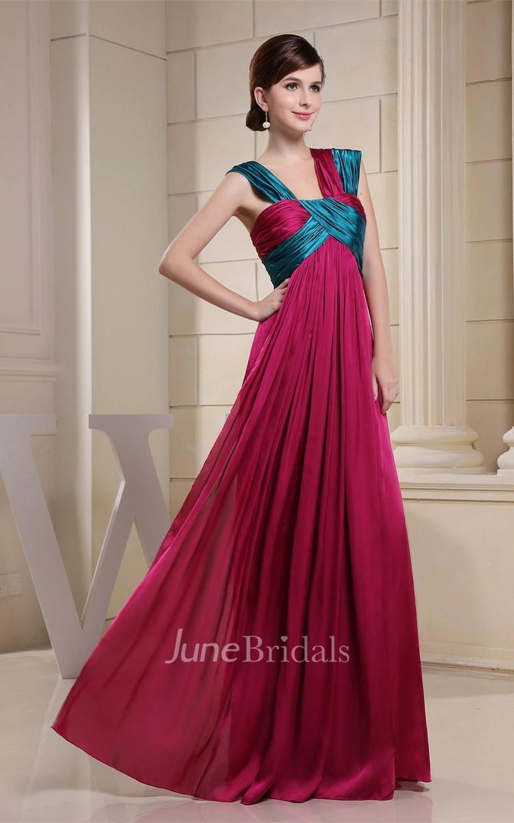 Strapped Empire Chiffon Floor-Length Dress with Pleats