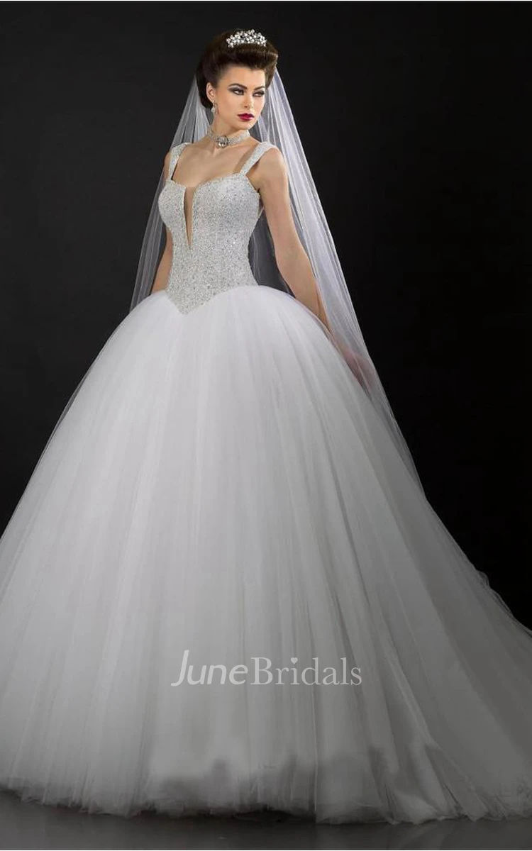 Modern V-neck Tulle Ball Gown Wedding Dress Sequins Beadings