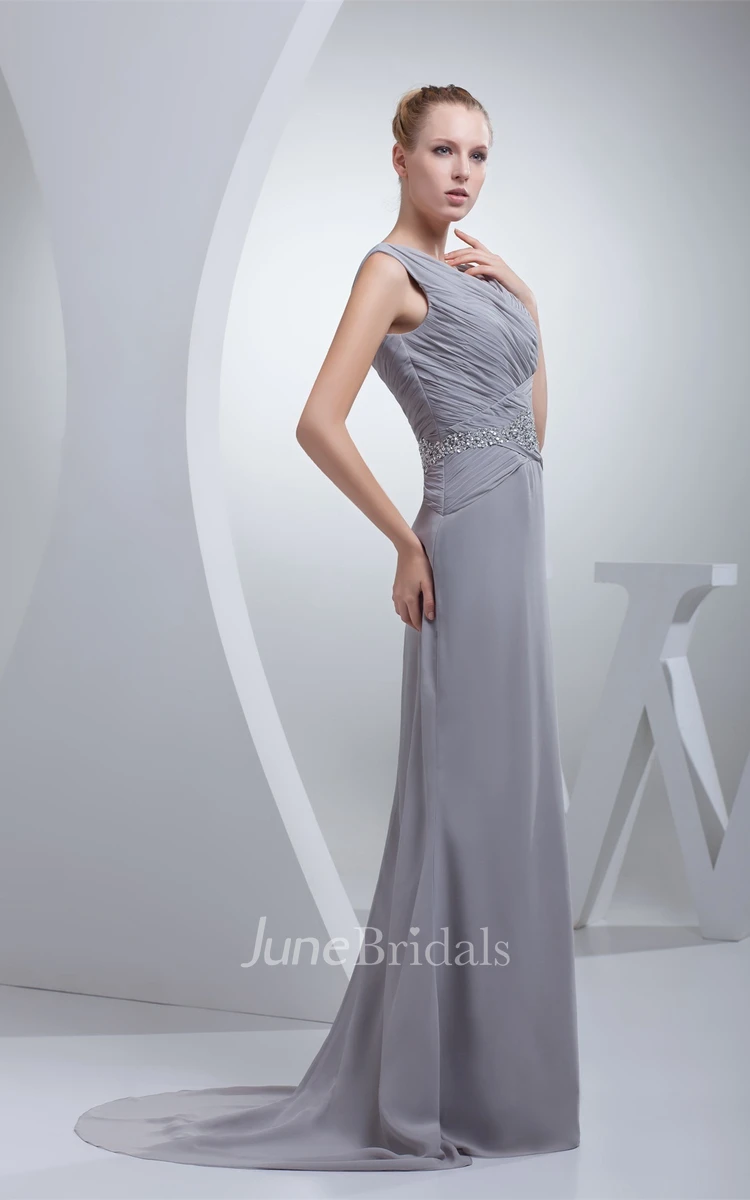 Sleeveless Criss-Cross Chiffon Floor-Length Dress with Jeweled Waist