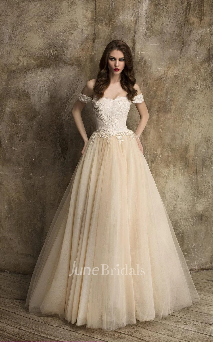 Unique Off-Shoulder A-Line Tulle Wedding Dress With Lace Bodice