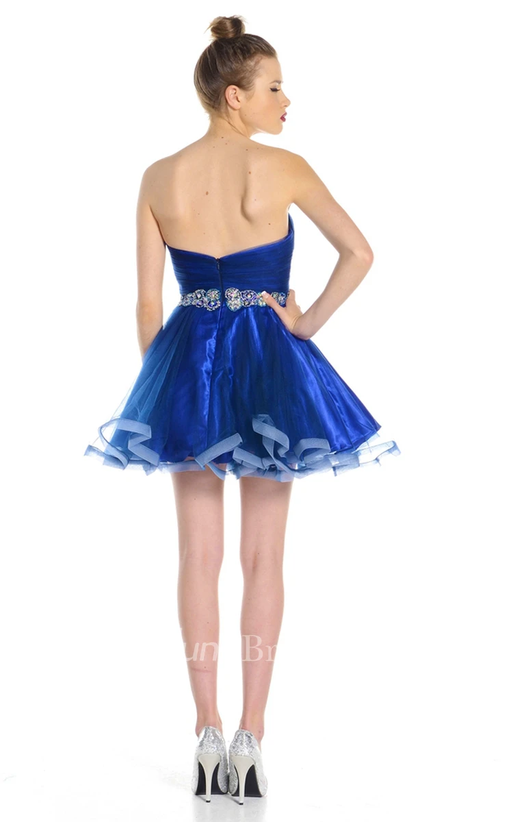 Mini A-Line Jeweled Sweetheart Sleeveless Organza Prom Dress