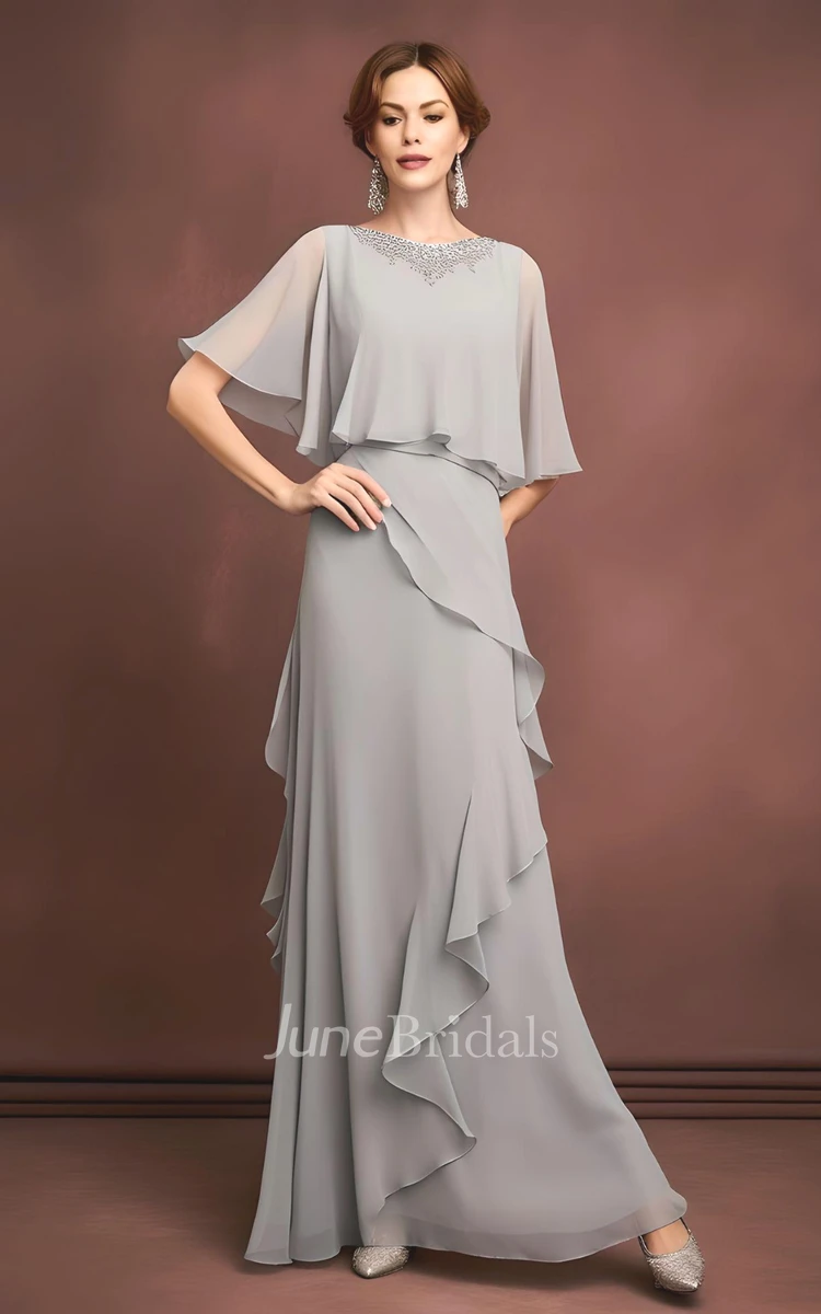 Casual Sheath Bateau Neck Chiffon Mother of the Bride Dress Modest Elegant Ethereal Modern Floor-length