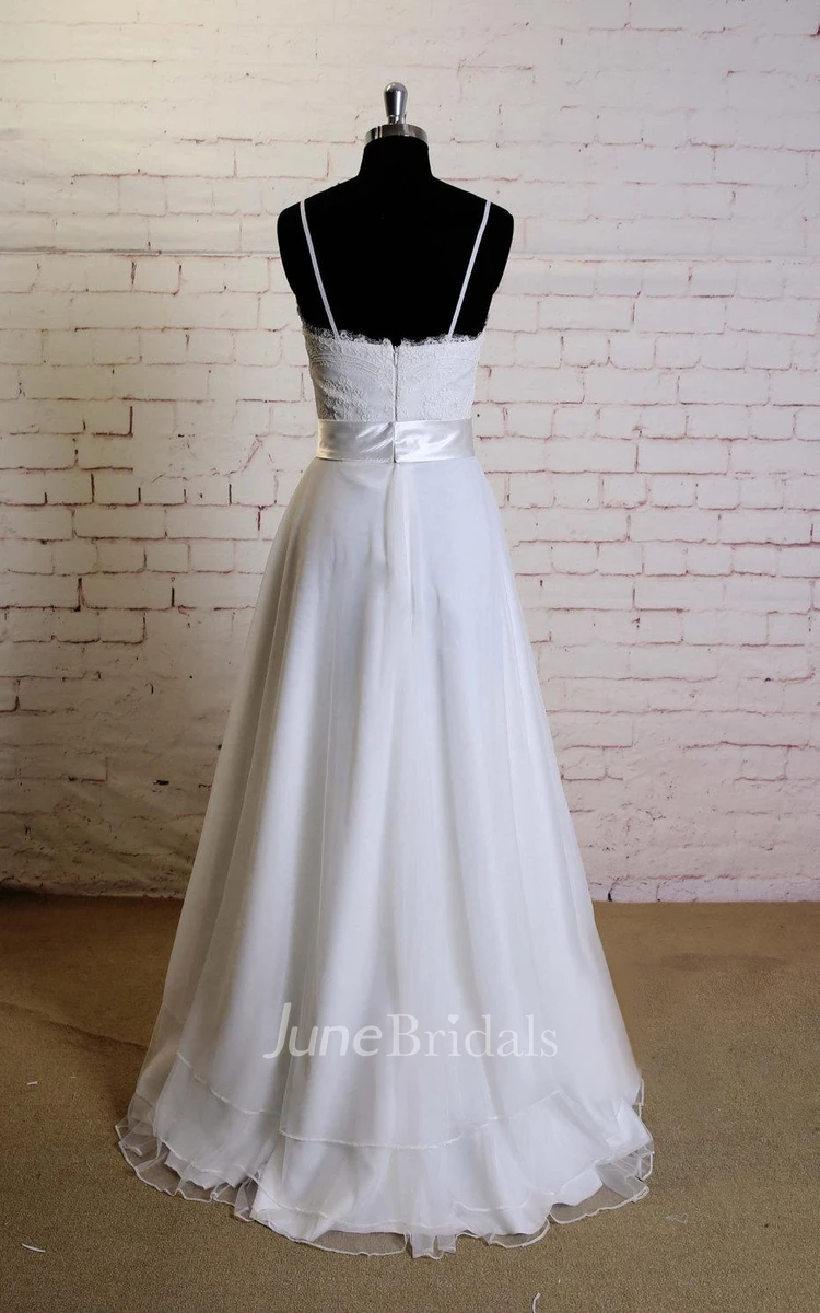 Spaghetti Strap Soft Layered Tulle Wedding Dress With Lace Top