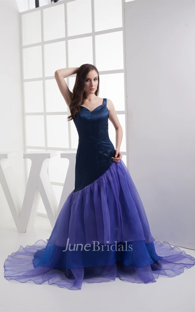 Mute-Color Pleated A-Line Gown with Tiers