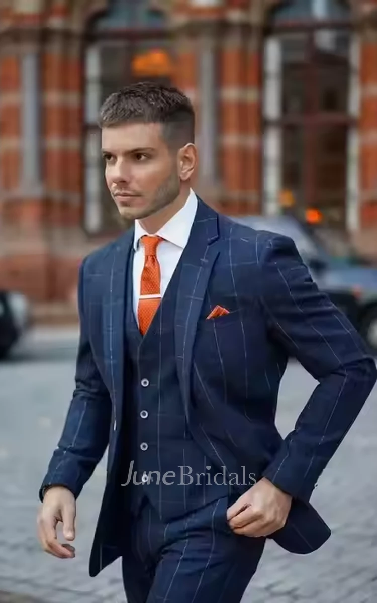 Traditional Formal Dark Navy Mens Groom Wedding Suits Classic Slim Fit Three-Piece Prom Suits Blazer Jacket Vest Pants