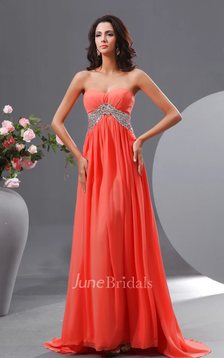 Empire Sweetheart Sleeveless Sexy Gown With Shiny Waist Side Split