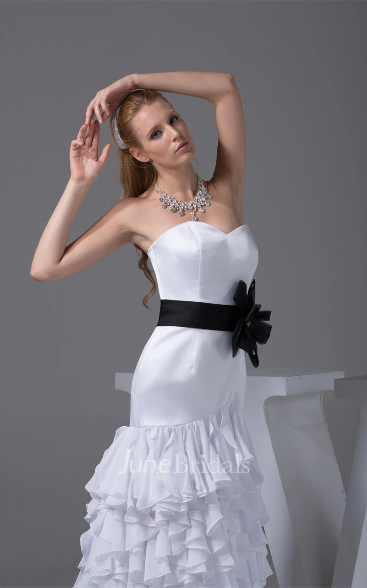 Strapless Mermaid Gown with Bow and Cascading Ruffles