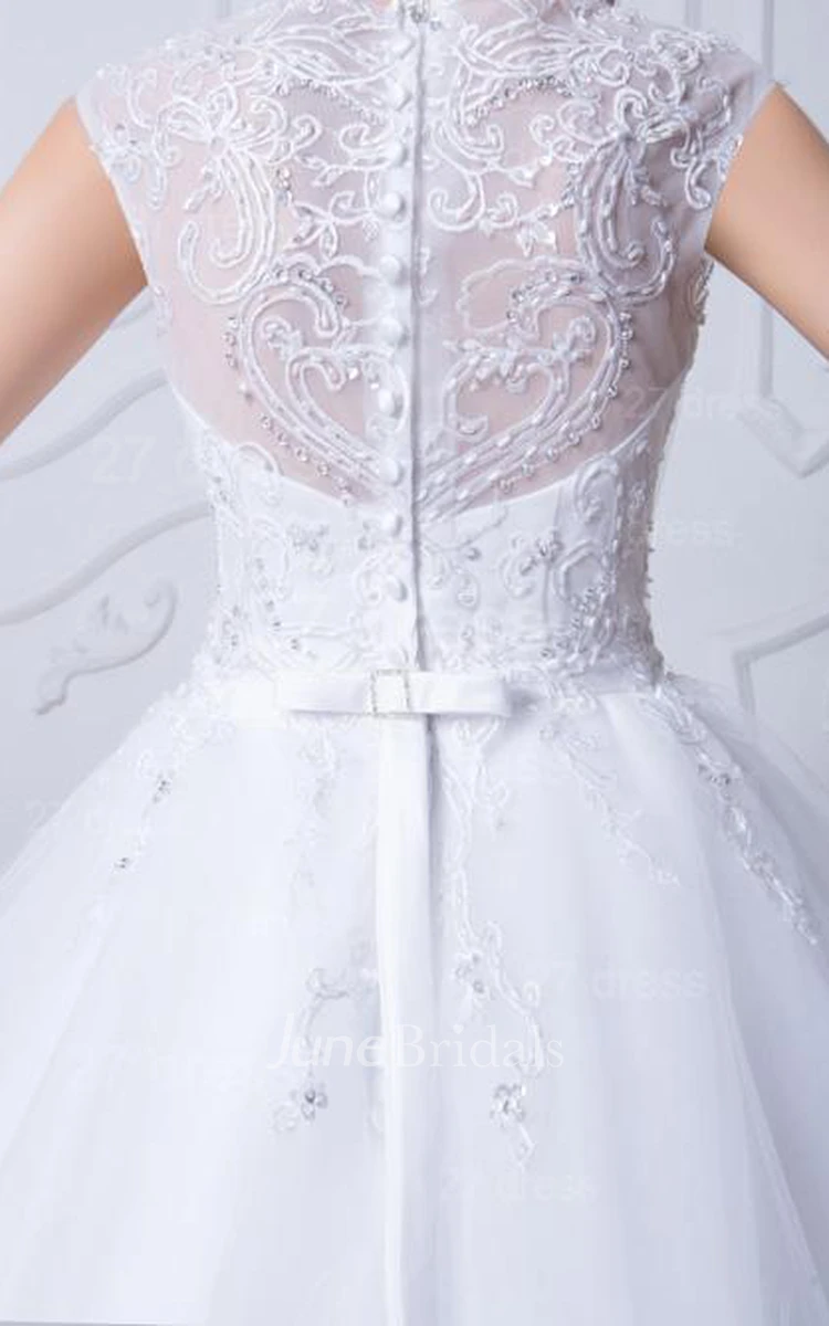 Glamorous Beadings White Tulle Wedding Dress Ball Gown Bowknot