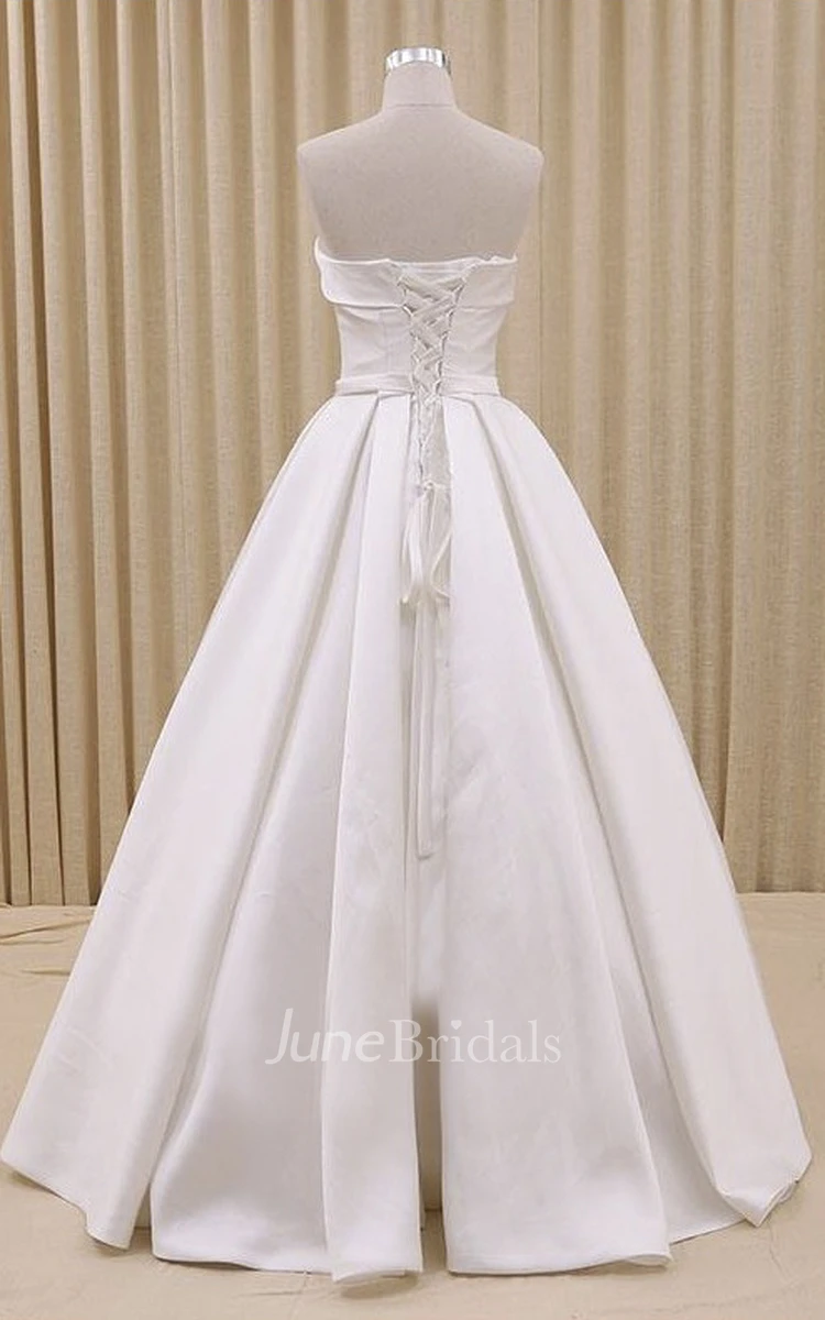 Strapless Princess Corset Wedding Ball Gown Dress With Ruching And Bow Delicated Belt