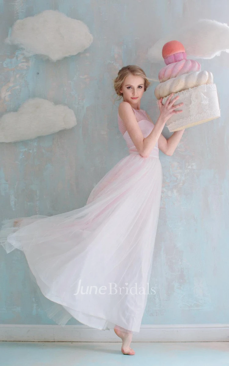 A-Line Maxi Tulle Weddig Dress With Sash Ribbon
