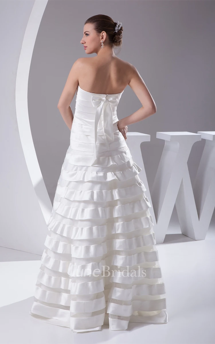 Simple A-Line Floor-Length Gown with Bandage and Back Bow