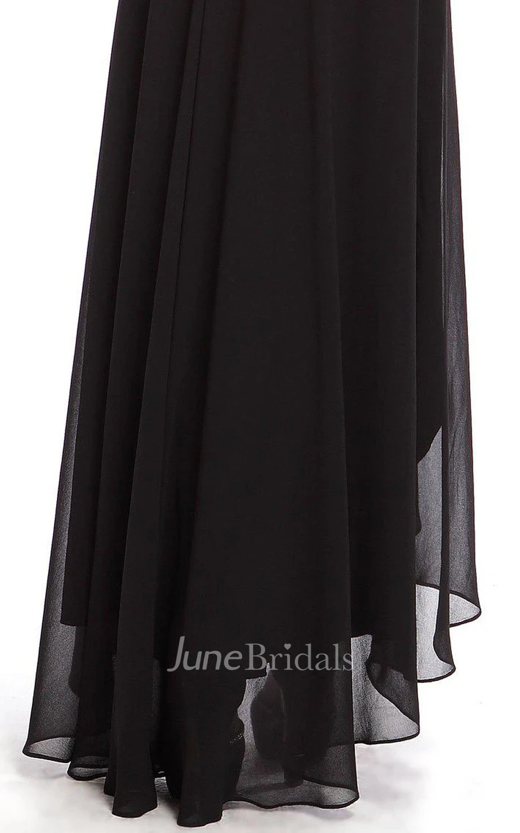 Sleeveless Asymmetrical Chiffon Dress With Illusion Style