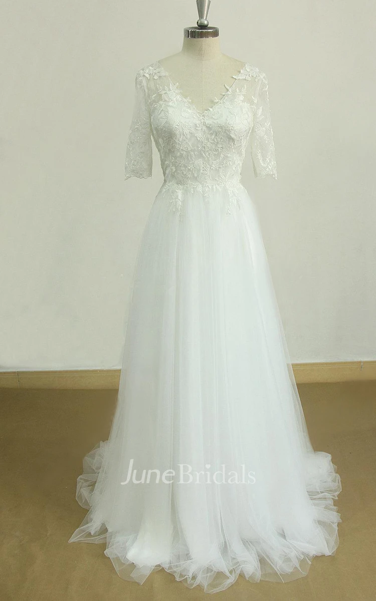 A-Line Tulle Lace Satin Weddig Dress