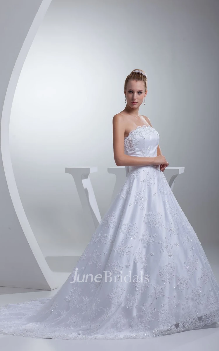 Strapless A-Line Floor-Length Dress With Bow and Appliques