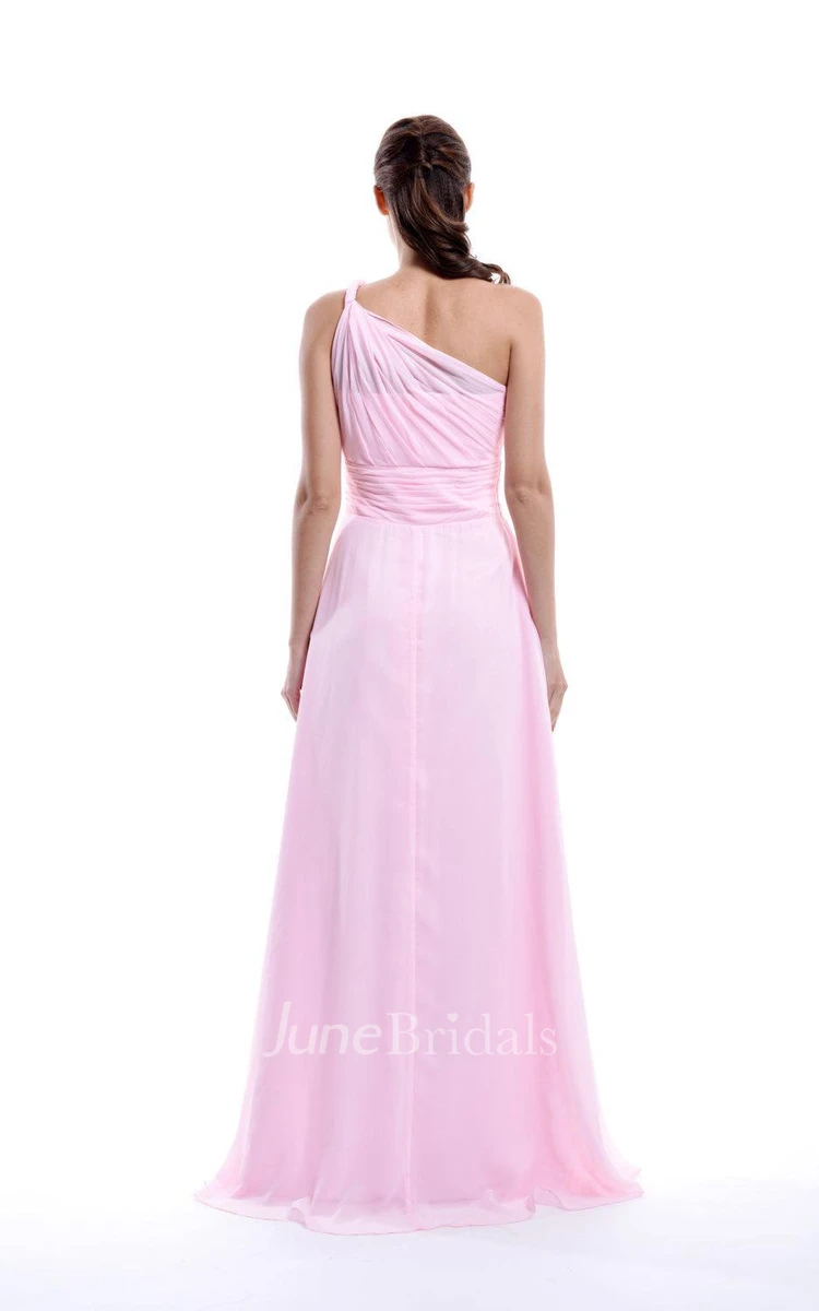 Floor-length One-shoulder Chiffon&Satin Dress
