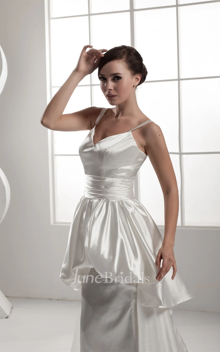 Strapped Pick-Up A-Line Gown with Ruching and Corset Back