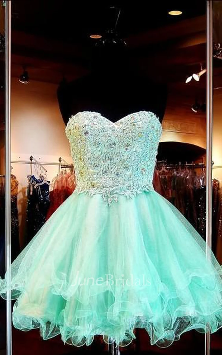 A-Line Princess Sweetheart Sleeveless Applique Short Mini Tulle Dresses