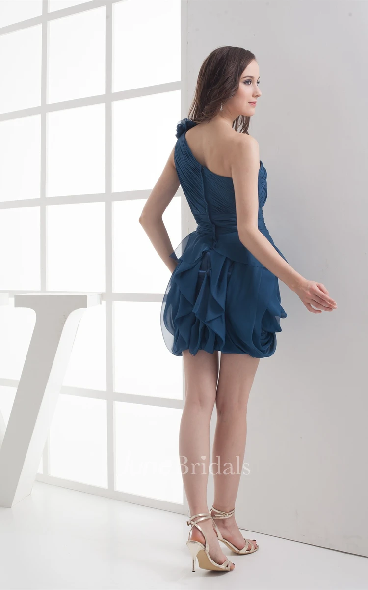 One-Shoulder Chiffon Ruffled Mini Dress with Peplum