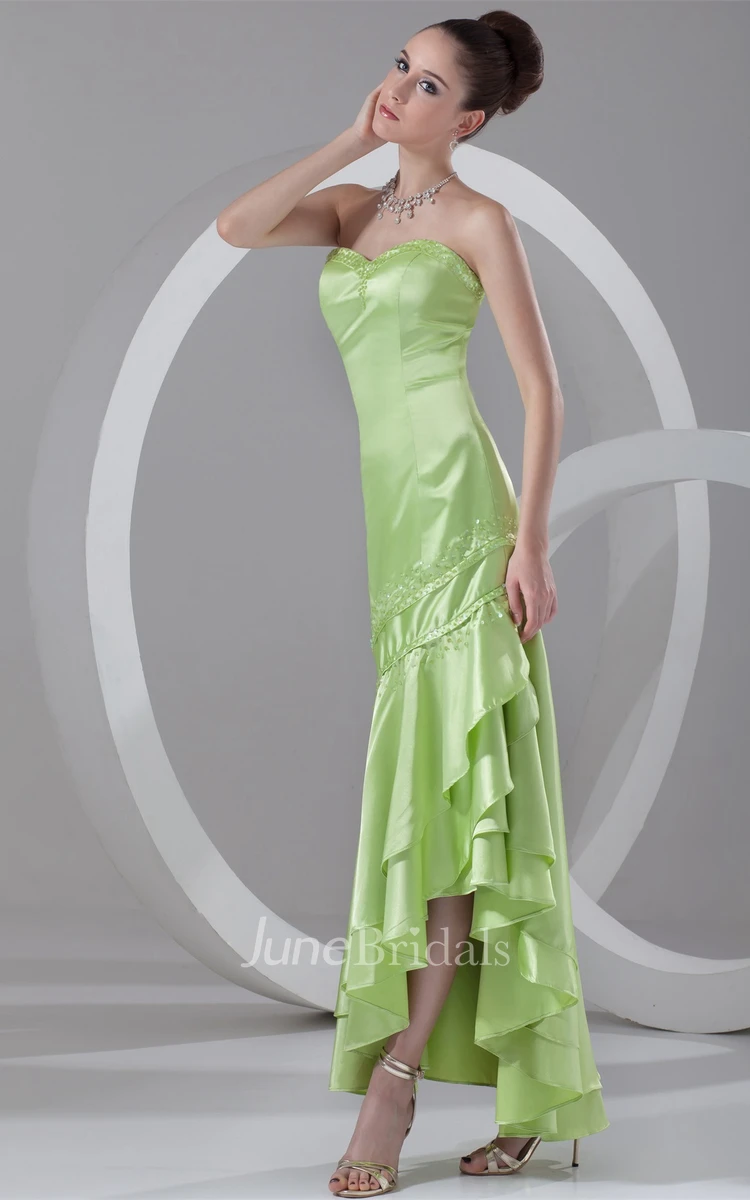 Sweetheart High-Low Tiered Dress with Beading and Draping