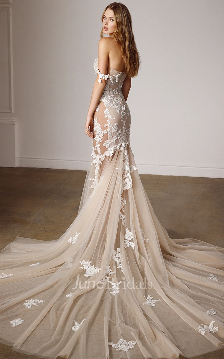 Sexy Mermaid Tulle Off-the-shoulder Wedding Dress with Appliques