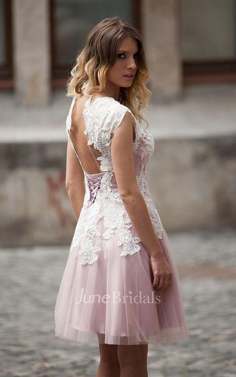 Cap Sleeve Lace And Tulle Short Prom Dress